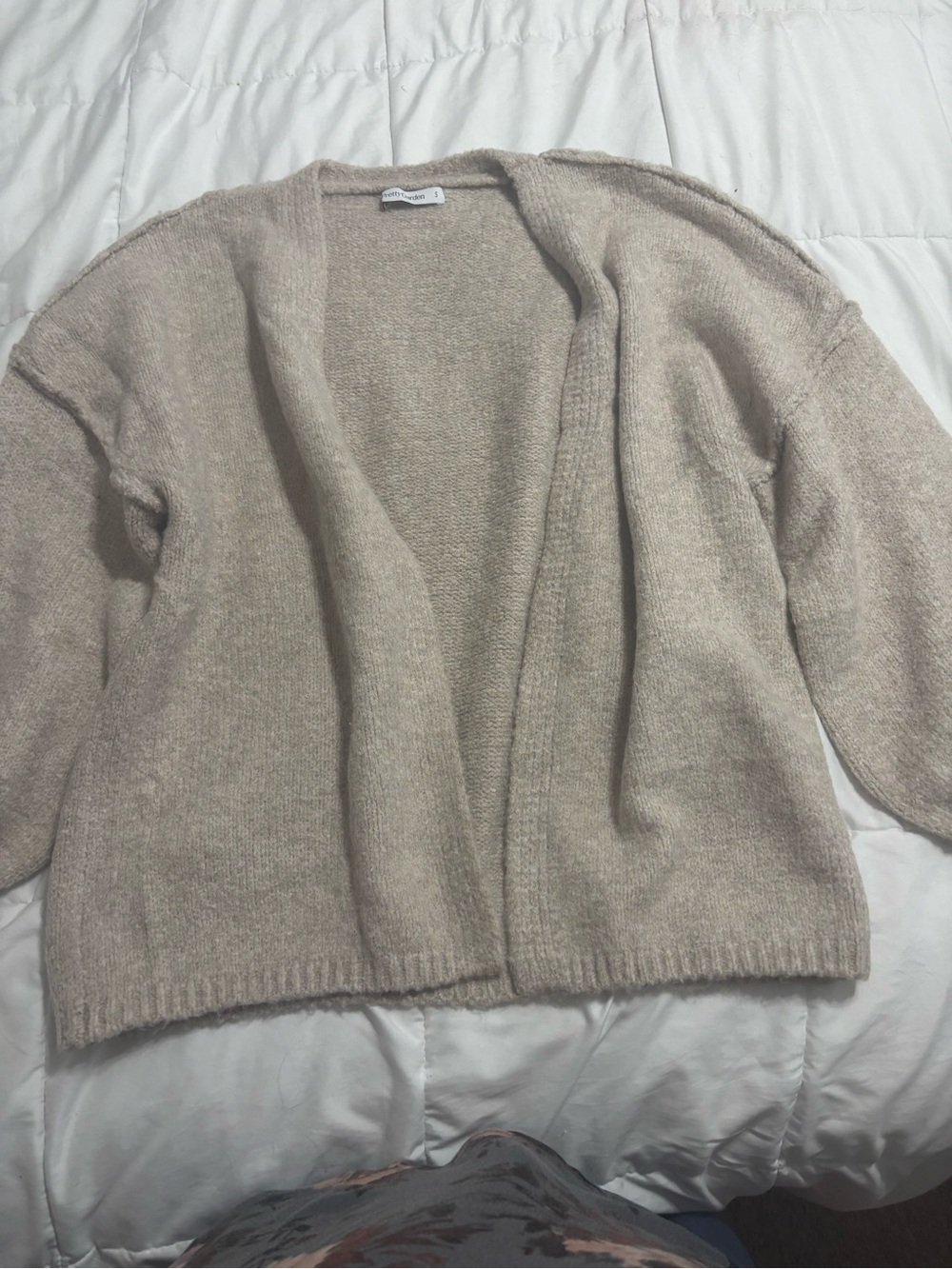 Beige Open-Front Women’s Sweater Cardigan